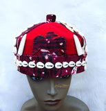 Animal skin cowries Nigerian king/chieftancy/groom cap/hat to match isiagu and traditional attires Red groom cap/hat to match isiagu and traditional attires - PrestigeApplause Jewels 
