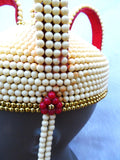PrestigeApplause - Jewels UK Nigerian Edo Ibo Coral White Crown Cap Wedding Bridal Party Beaded Edo Hat - PrestigeApplause Jewels 