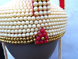 PrestigeApplause - Jewels UK Nigerian Edo Ibo Coral White Crown Cap Wedding Bridal Party Beaded Edo Hat - PrestigeApplause Jewels 