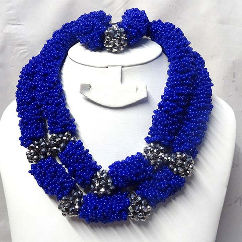 PrestigeApplause Royal Blue & Gray Silver Beads Bridal Party Jewellery Set