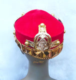 Red and Gold Elegant African Igbo traditional Wedding Cap For Chief Titled Men - PrestigeApplause Jewels 