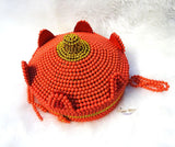 PrestigeApplause - Jewels UK African hand made Coral Orange and Gold beaded cap for Nigerian traditional wedding. Edo/Igbo Bride coral cap - PrestigeApplause Jewels 