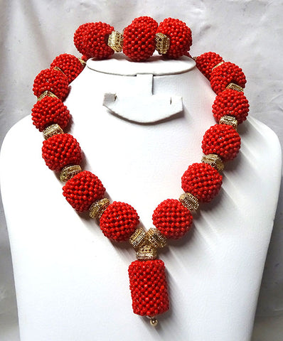 PrestigeApplause Latest DesignRed Bridal Party Beads Jewellery Set