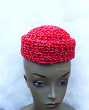Chieftaincy cap Queen Red Edo Coral Crown wedding Bridal Party Beaded Edo Igbo Hat African bridal cap - PrestigeApplause Jewels 