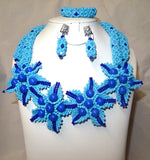New Tulip Design Blue mixed with Royal Blue Necklace Earring Bracelet Jewellery Set