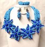 New Tulip Design Blue mixed with Royal Blue Necklace Earring Bracelet Jewellery Set
