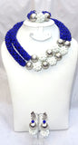 PrestigeApplause White Blue Silver Beautiful Beads Bridal Wedding Party Jewelry Set
