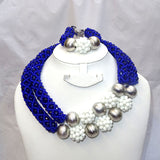 PrestigeApplause White Blue Silver Beautiful Beads Bridal Wedding Party Jewelry Set