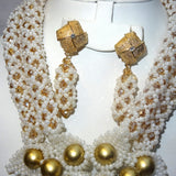 New Design White & Gold African Beads Bridal Wedding Party Jewelry Set