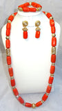 Combined Long Coral with Silver Gold Bling 1 Layers Original Traditional African Coral Beads With Gold Plated Necklace Jewelry Set