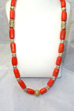 Long Coral with Silver Gold Bling 1 Layers Original Traditional African Coral Beads With Gold Plated Necklace Jewelry Set