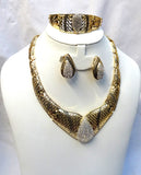 New Design Beautiful Gold Plated Rhinestones Wedding Bridal Party Jewelry Set