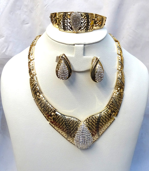 New Design Beautiful Gold Plated Rhinestones Wedding Bridal Party Jewelry Set