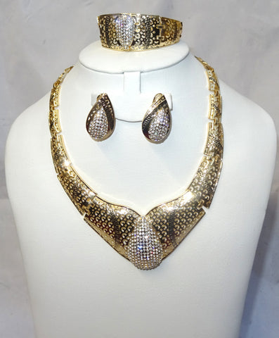 New Design Beautiful Gold Plated Rhinestones Wedding Bridal Party Jewelry Set