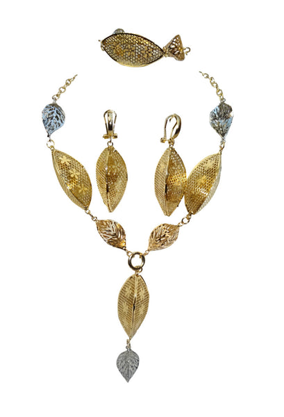 Latest Design 2 Tones Drop Necklace Earring Jewellery Set