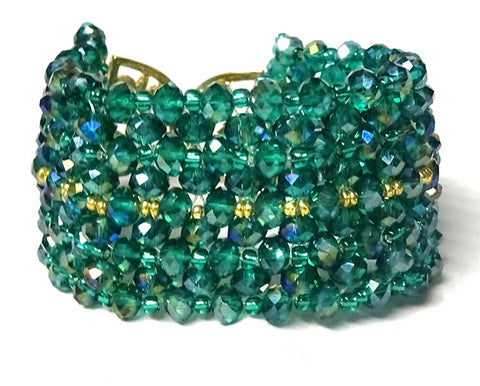 New Crystal AB Cuff Teal Green Bracelet Earring Ring Dazzling Crystal Beads Jewellery Set