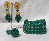 New Crystal AB Cuff Teal Green Bracelet Earring Ring Dazzling Crystal Beads Jewellery Set