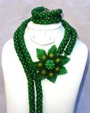 PrestigeApplause Green Tulip Design African Beads Bridal Party Jewelry Set