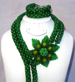 PrestigeApplause Green Tulip Design African Beads Bridal Party Jewelry Set