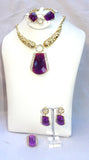 Purple Pendant Gold Plated Beads Necklace Earring and Jewellery Set