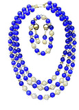 Royal Blue 3 Layers Party Beads with Rhinestone Bridal Wedding Jewelry Set