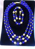 Royal Blue 3 Layers Party Beads with Rhinestone Bridal Wedding Jewelry Set