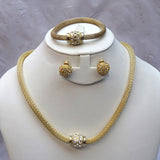 High Quality Crystal Gold Costume Necklace Bracelet Earring Jewellery Set