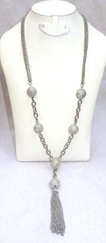 Beautiful Long Silver Crystal Ball Necklace Jewellery