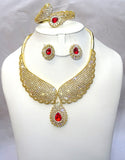 Elegant Crystal High Dubai Quality Real Gold Plated Necklace Bridal Party Set