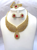 Elegant Crystal High Dubai Quality Real Gold Plated Necklace Bridal Party Set