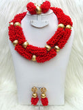 PrestigeApplause Red African Nigerian Latest New Design Beads Party Wedding Jewelry set UK