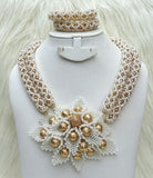 Beautiful White with Gold Crystal Beads with Gold accessories Beads Necklace Jewellery Set