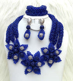 Latest design Navy Blue African Nigerian Beads Necklace Bridal Jewellery Set