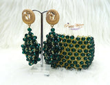 Green Mixed with Gold Bracelet and Earring Beads Jewellery Set for Ladies