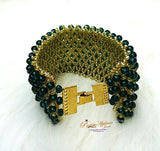 Green Mixed with Gold Bracelet and Earring Beads Jewellery Set for Ladies