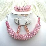 Pink Black Grey Rope Necklace Earring Casual Party Crystal Beads Jewellery Set