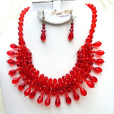 Simple Red Black Grey Gold Necklace Earring Casual Party Jewellery Set