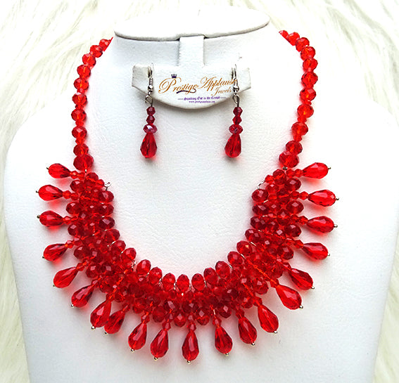 Simple Red Black Grey Gold Necklace Earring Casual Party Jewellery Set