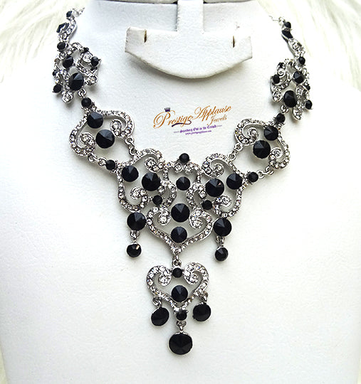 Silver Black Necklace & Earring Jewellery Set