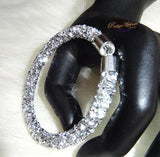 Beautiful Crystal Silver Black Mixed Tone Swarovski Element Bangle Bracelet Gift for Ladies Women