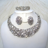 Sparkling Silver Costume Party Brid Necklace Earring Bracelet Ring Jewellery Set