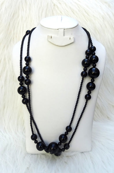 Mixed Size Black Versatile Styling Extra Long Beads Necklace Jewellery