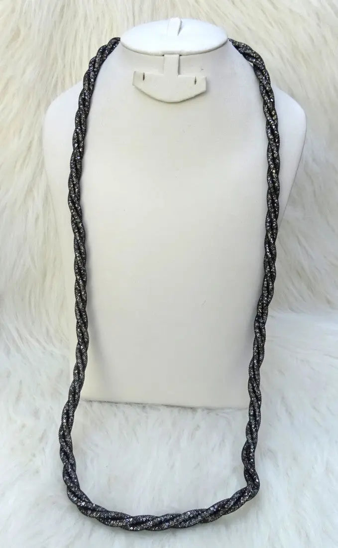 Extra Long Versatile Styling Black Twisted Crystal Stardust Necklace ...