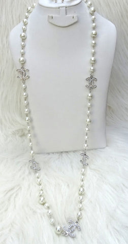 Extra Long Real Pearl Popular Necklace and bracelet, earring Jewellery Set