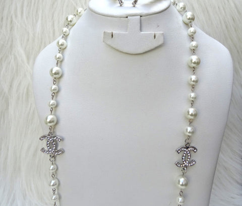 Extra Long Real Pearl Popular Necklace and earring Inspired Jewellery Set