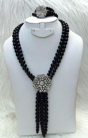 Black Beautiful Luscious Quality Pearls Necklace Bracelet Earring Jewellery Set