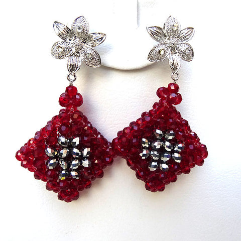 Dark Red with Silver Beautiful Just Earring Crystal Beads Earring Jewellery