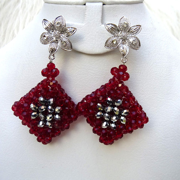 Dark Red with Silver Beautiful Just Earring Crystal Beads Earring Jewellery