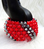 Detailed Red and Silver Crystal Beads Party Magnetic Clasps Bracelet Jewellery