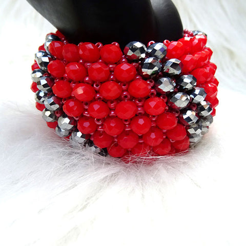 Detailed Red and Silver Crystal Beads Party Magnetic Clasps Bracelet Jewellery